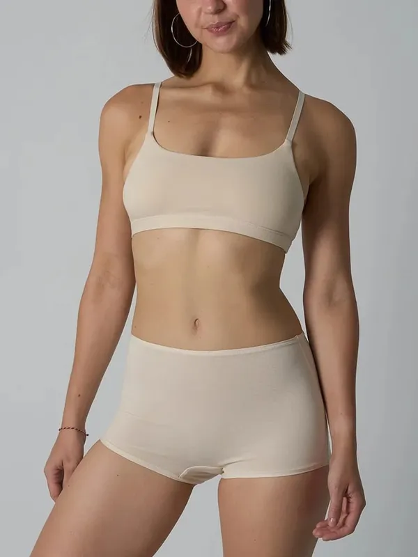 Cotton Underwire-Free Bralette and Boyshort Set – Unpadded Ribbed Knit Lingerie Two-Piece Set