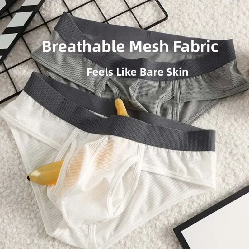 Thin Underpants Summer Thin Briefs Men Side Opening Breathable Men Ice Silk Panties Splicing Lingerie Seamless Underwear Men