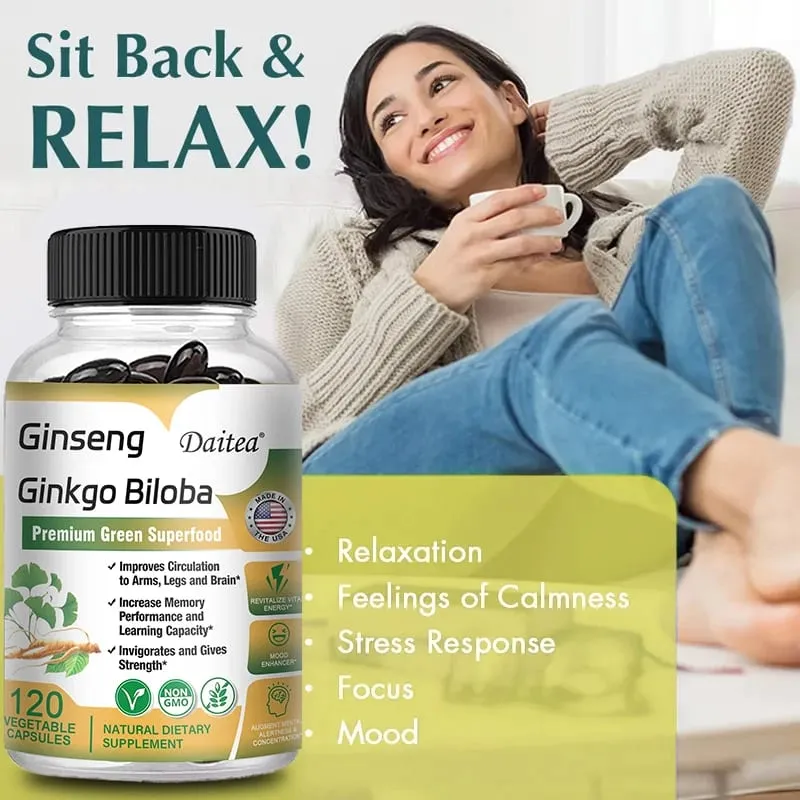 Ginseng Premium + Ginkgo - Nootropic Brain Supplement Memori & Kepekatan Peredaran & Tenaga 120 Kapsul