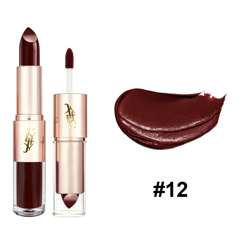 2 IN 1 Dual-End Lipstick & Liquid Lip Gloss High Shine Glossy Lip Color Long Lasting Waterproof Bold Lip Makeup