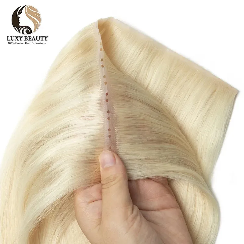 Blonde injected Hole Weft Human Hair Extensions Straight Twin Tab Butterfly Weft Natural Invisible Brown Hole Weft Extensions — image 10