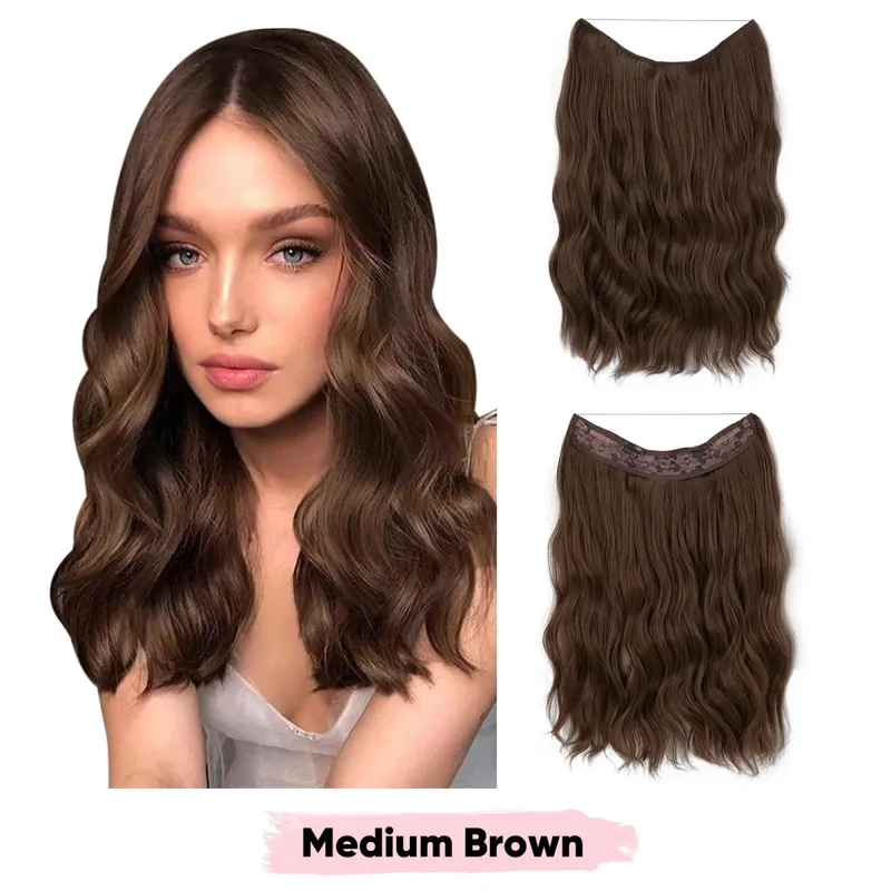 Synthetic Wave Invisible Wire Clip in Hair Extensions Fish Line With Clips Hairpiece Ombre Fake Hair Piece For Woman