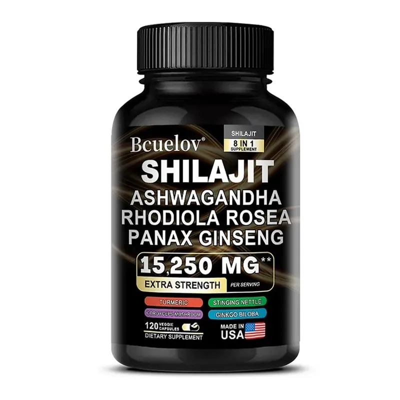 Shilajit 9000 Ginseng 1500MG Ashwagandha 2000MG - 8'i 1 Arada Doğal Bitki Kompleksi Ekstraktları Enerji Bağışıklık Kas Gücü Sağlar