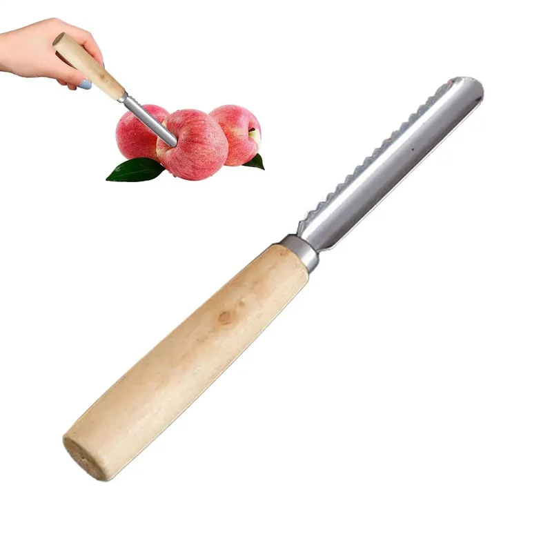 Stainless Steel Fruit Corer Multi-Function Pitter with Wood Handle Kitchen Fruit Slicing Cooking Juicing Canning Platters Tool