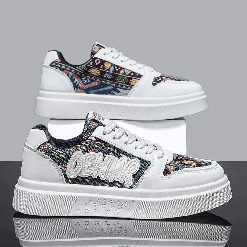Men Spring Summer Sneakers Platform Board Shoes Ethnic Patchwork Fabric Casual Skateboard Lace Up Male Footwear — image 8