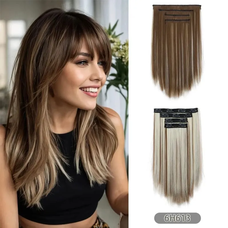 35CM syntetyczne 4 sztuk/zestaw doczepiane włosy klipsy krótka prosta fryzura blond czarne treski żaroodporne sztuczne włosy
