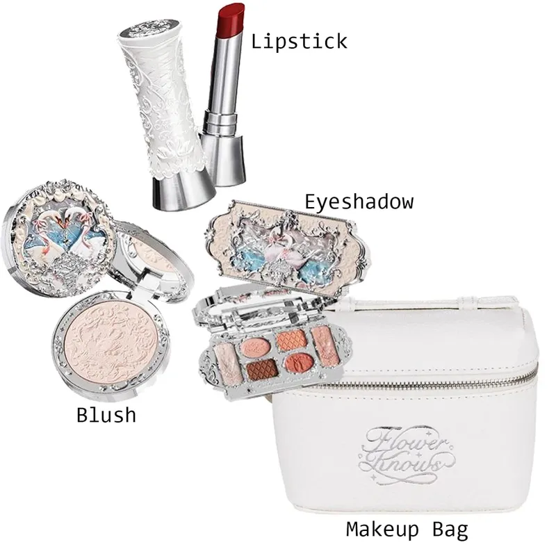 Makeup Set Flower Knows Shell's Jewel Collection Eyeshadow Palette Blush Lip Gloss Makeup Bag Matte Glow Shimmer Eye Shadow Kit