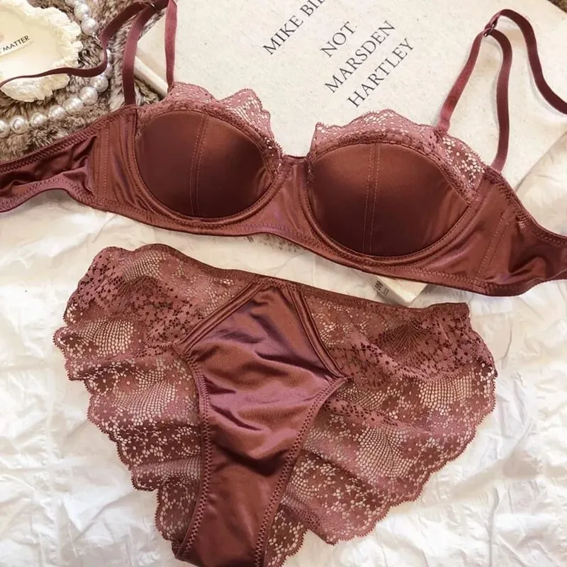 Ensemble de Lingerie française demi-tasse pour femmes, sous-vêtements doux, push-up, fines bretelles, sous-vêtements légers, soutien-gorge d'été, 32-38AB