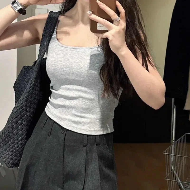 Solid All-Match Invisible Integrated Chest Pad Cami 2024 Spring New Korean Women clothes Short Sleeveless Top — image 6