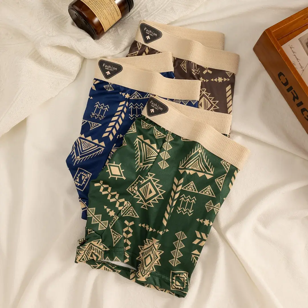 Men's Boxer Retro Ethnic Style Comfortable Smooth Fabric Briefs Vintage Print Elastic Underwear for Man Lingerie Flat Underpants — image 5