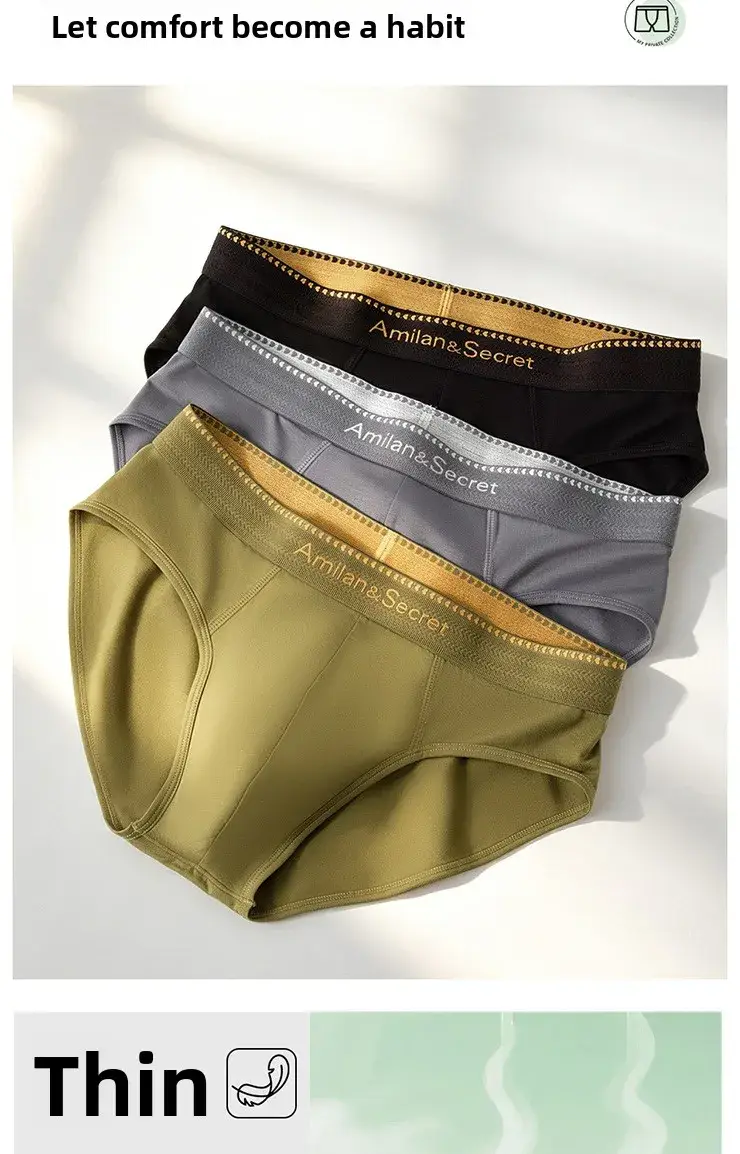 3Pcs Men's Modal Briefs Mid‑Waist U‑Pouch No‑Fly Solid Triangle Underpants Soft Breathable Athletic Daily Men Underwear
