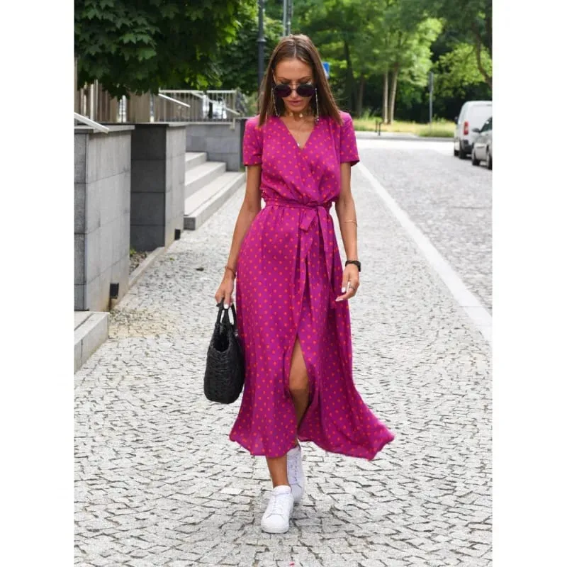 Printed Dress 2025 Summer V-neck Split Fork Medium and Long Group European and American Cross-border Women's Clothing — image 8