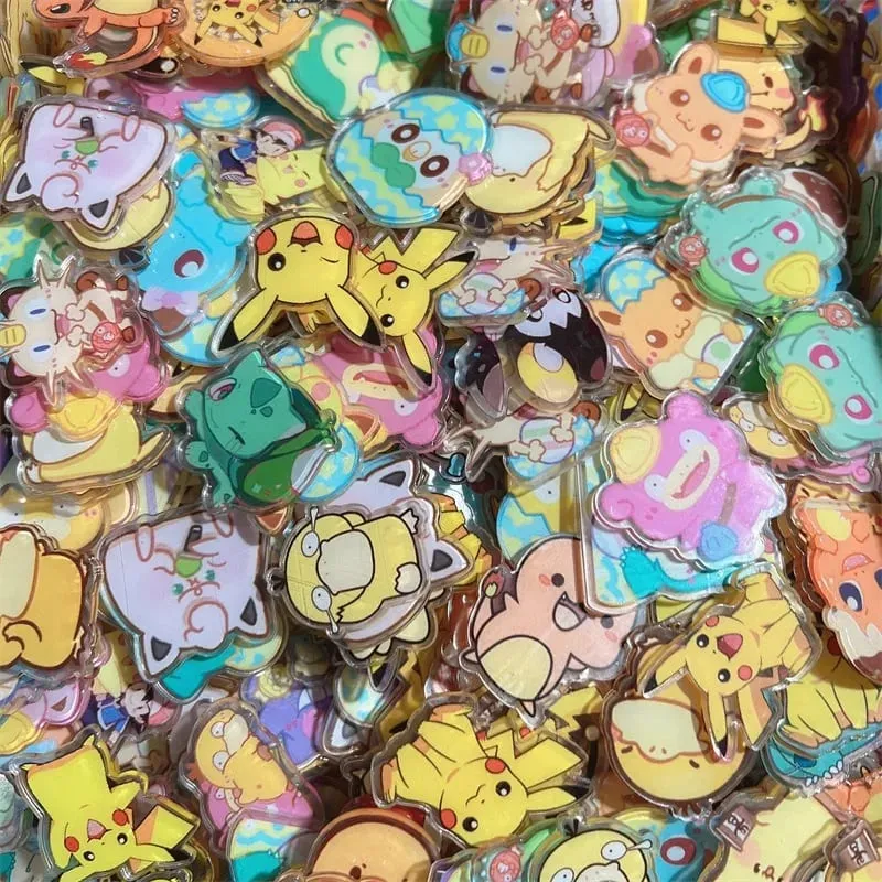 Pokemon Acrylic DIY Dán Cường Lực Kawaii Mặt Dây Chuyền Hình Đặc Biệt Cắt Anime Hoạt Hình In 2 Mặt Móc Khóa Kẹp Tóc Chất Liệu