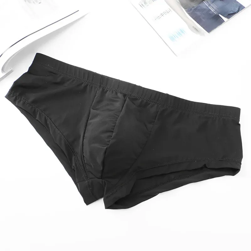 1pc Men's Ice Silk Low Waist Briefs Elastic Solid Color U-Convex Pouch Panties Lingerie Male Underwear Underpants