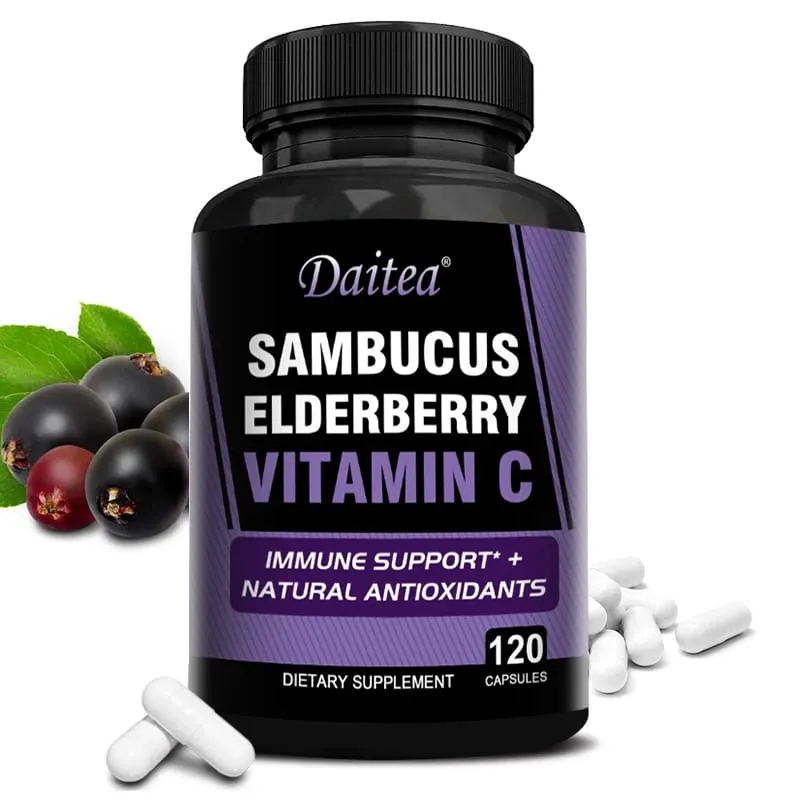 Sambucus Black Elderberry Capsules 350mg with Vitamin C Zinc Immune Support Antioxidant & Energy Boost Promotes Digestion