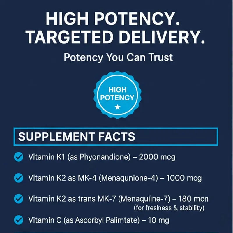 Vitamin K2 (MK-4 & MK-7) Capsules High Absorption Supplement for Bone Density Teeth Joint Cardiovascular & Immune Health