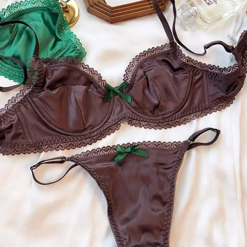 Set di biancheria intima da donna Set di reggiseno push-up in pizzo sexy di seta ghiacciata Set di biancheria intima e slip traspiranti raccolti in primavera estiva