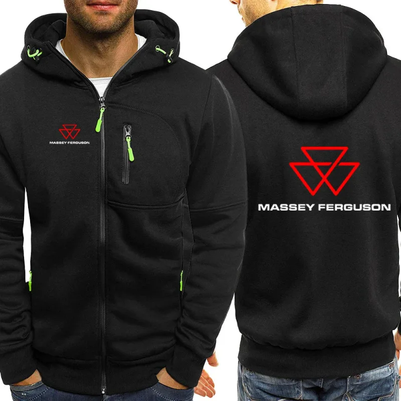 2025 Spring Autumn Massey Ferguson Print Popular Solid Color Zip Hooded Jacket Men's Trendy Comfortable Loose Drawstring Hoodies
