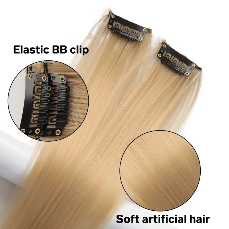 2PCS synthetic color hair extension piece wig women's highlighting clip hair heat-resistant wig piece long straight hair