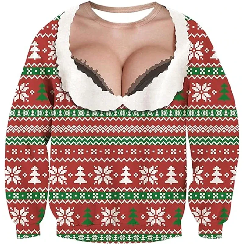 Noel çirkin kazak komik 3D baskı kas desen tişörtü erkekler için yeni moda kazak parti Cosplay kostüm noel hediyesi