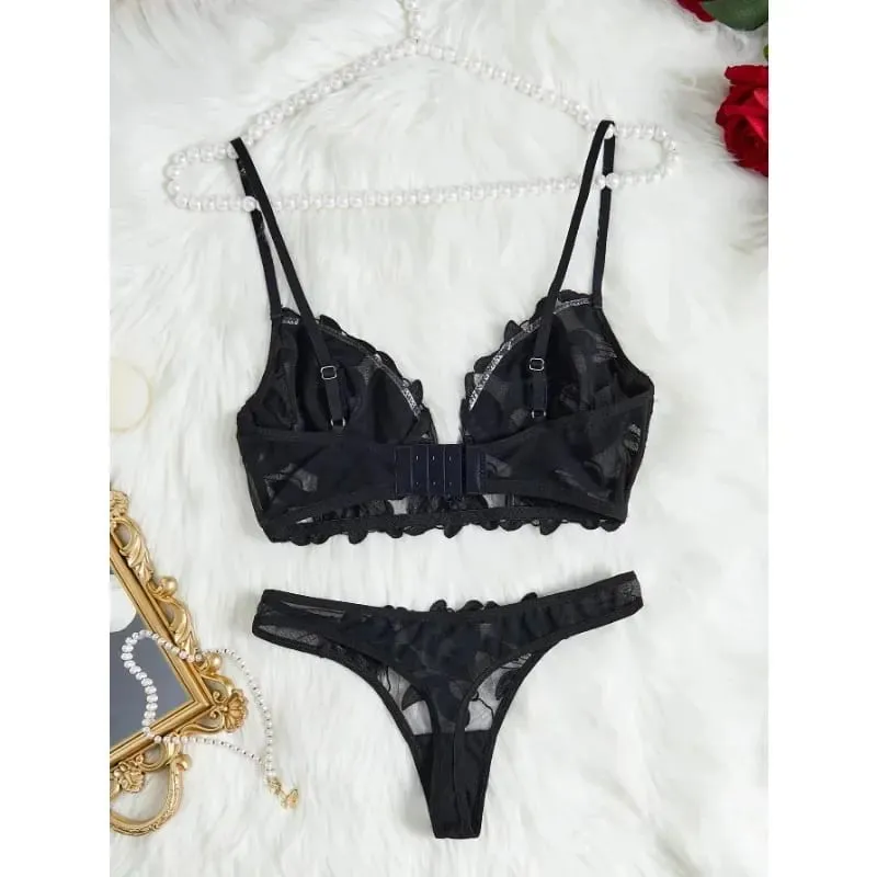 Fairy Lingerie Floral Valentine Charming Brief Panty Underwear Sexy Nighty Fancy V Underwear Brief Set for Lady See Through Bra