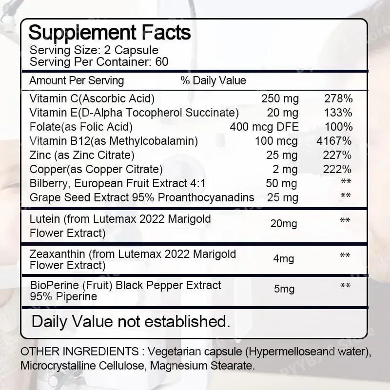 Lutein Ester Capsules Supports Eye Health and Vision Protection Non-GMO Vegan Natural Ingredients Antioxidant Support 120Softgel
