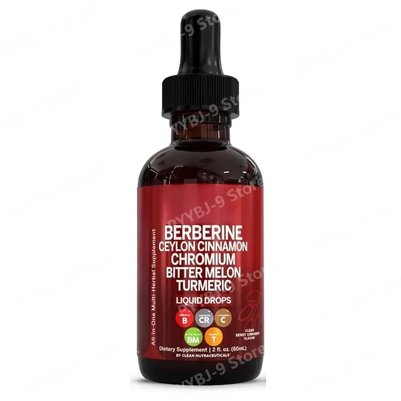Berberine Chromium Turmeric Ginseng Liquid Drops 60ml Organic Herbal Supplement Daily Wellness Balance Support for Adults