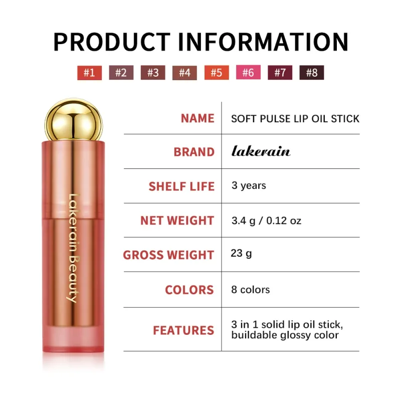 3‑in‑1 Solid Tinted Lip Oil Stick Glass Plump Glossy Finish Buildable Color Nourishing Apple Seed Oil Lip Care Makeup