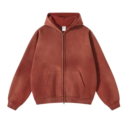 Zip Up hoodies herr Tie Dye Washed Double Oversize Cardigan Sweatshirt Lös Plush Plysch Gradient Man Huvtröjor Vinter