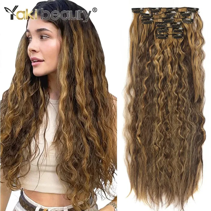 Synthetic Kinky Curly Clip-in Hair Extensions Super Long Water Wave Clip In Hair 160grams 4 Pcs Full Head Hair Pieces — image 12