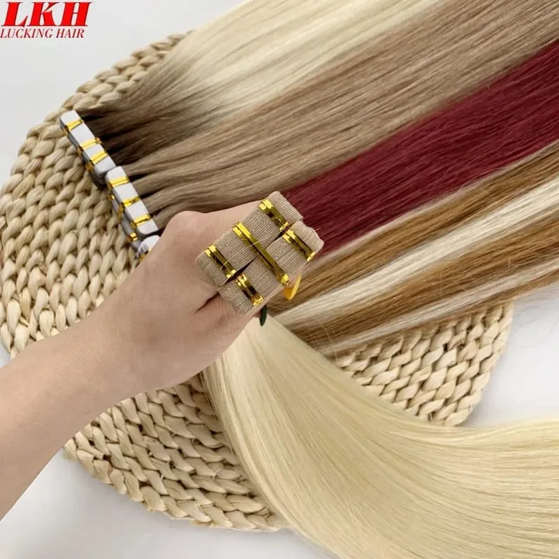 Luckinghair Wholesale 100% Virgin Double Drawn Straight Invisible Human Hair Tape in Extensions Wave Style