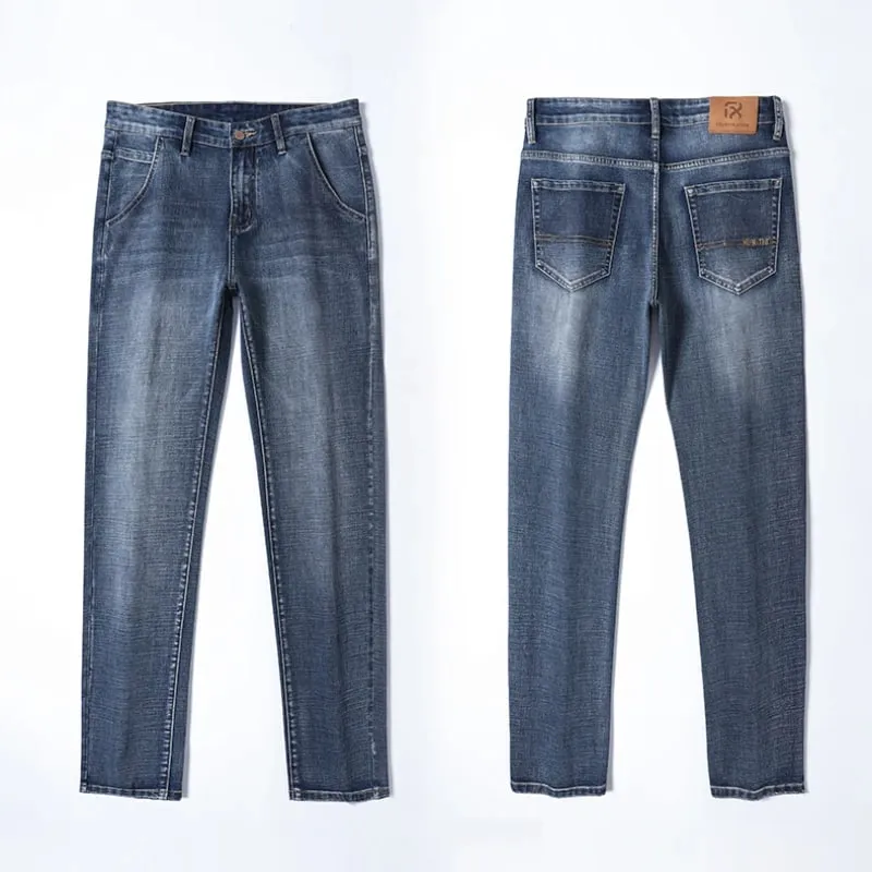 New Spring Summer Plus Size 40 42 44 Men Straight Loose Jeans Business Fashion Denim Stretch Pants Male Brand Trousers