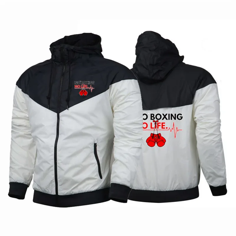 2025 No Boxing No Life Gym Pria Musim Semi dan Musim Gugur Tipis Tahan Angin Kasual Berkerudung Warna Cocok Mode Cetak Jaket Mantel — image 10