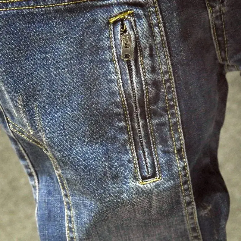 Autumn and Spring New Fashion Trend American Vintage Straight Leg Denim Pants Men's Casual Sports Multi-pocket Stretch Jeans — image 3