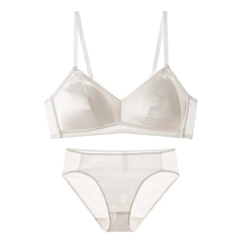 SuyaDream Women Silk Bra Set 93%Silk 7%Spandex Thin Mold Cup Wire Free Underwears 2023 Comfortable Intimates White Black
