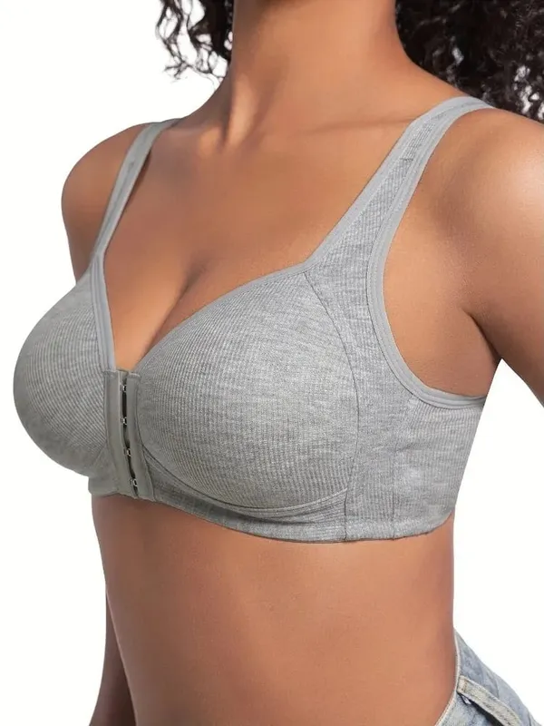 Women's Bra Wire-Free Front Closure Solid Color Full Coverage Fixed Cups Women Seamless Large Size Comfort Underwear — image 4