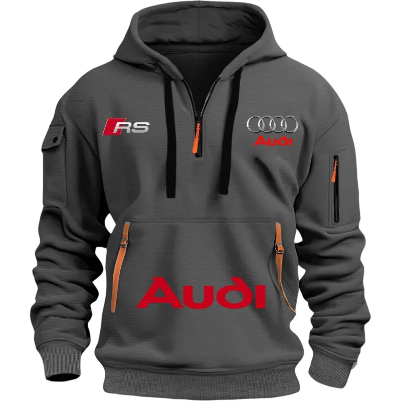 เสื้อผ้า Sporty Audi เหมาะสำหรับผู้ชาย ชุดปั่นจักรยานสไตล์กีฬากลางแจ้ง เสื้อสเวตเตอร์มีฮู้ดพิมพ์ลายสตรีทพร้อมปีกหมวก
