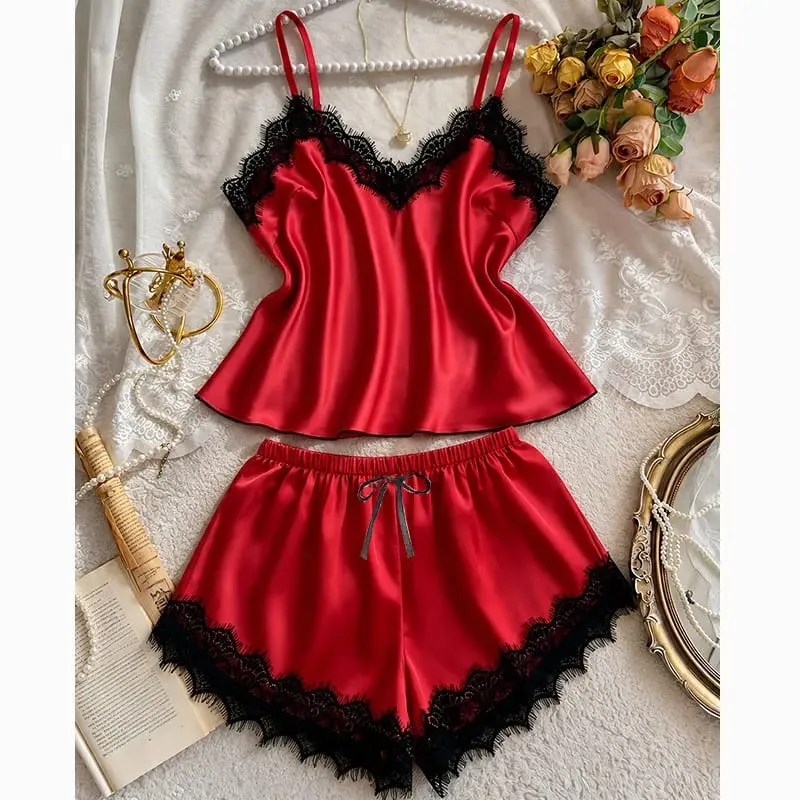 Silky Bra Shorts Pajamas Set Solid Summer Lingerie Women Intimacy Sets Comfortable Seamless Bras Underwear Satin Home Apparel