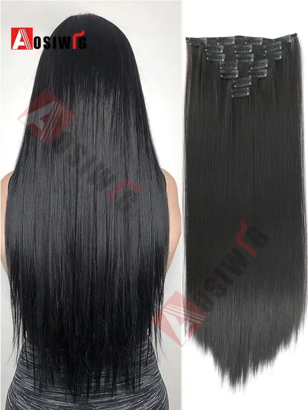 18-32Inch 16 Clips in Hair Extensions Long Straight Hairstyle Synthetic Blonde Black Hairpieces Heat Resistant False Hair Daily