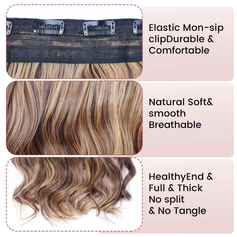 Extensions de cheveux synthétiques à clips, postiche ondulée en fibre haute température, 5 clips en une pièce, pour femmes, fête quotidienne, vacances