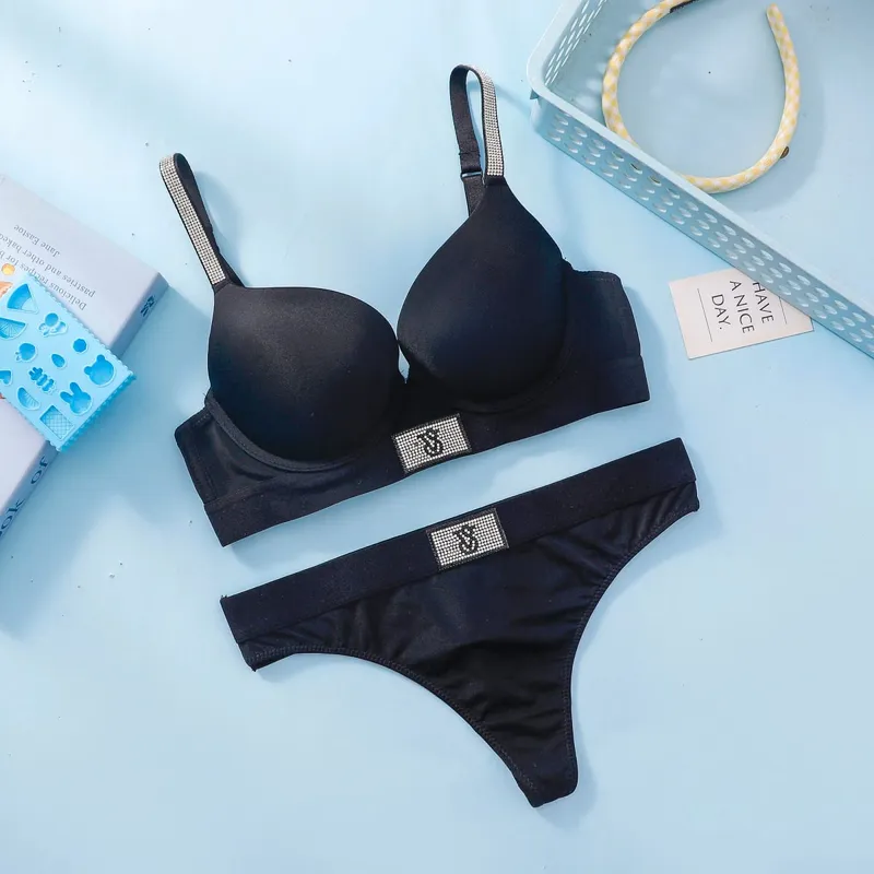 Victoria Secret Very Sexy Logo Shine Strap Push Up Bra Set Shine Script Thong Panty Women Underwear Sexy Lingerie Hot