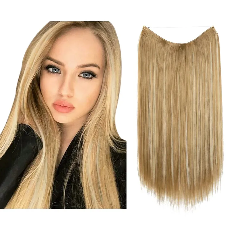 Premium Heat Resistant Synthetic Invisible Wire Hair Extensions With Clips Hairpieces Long Natural Straight Fake Hair For Woman