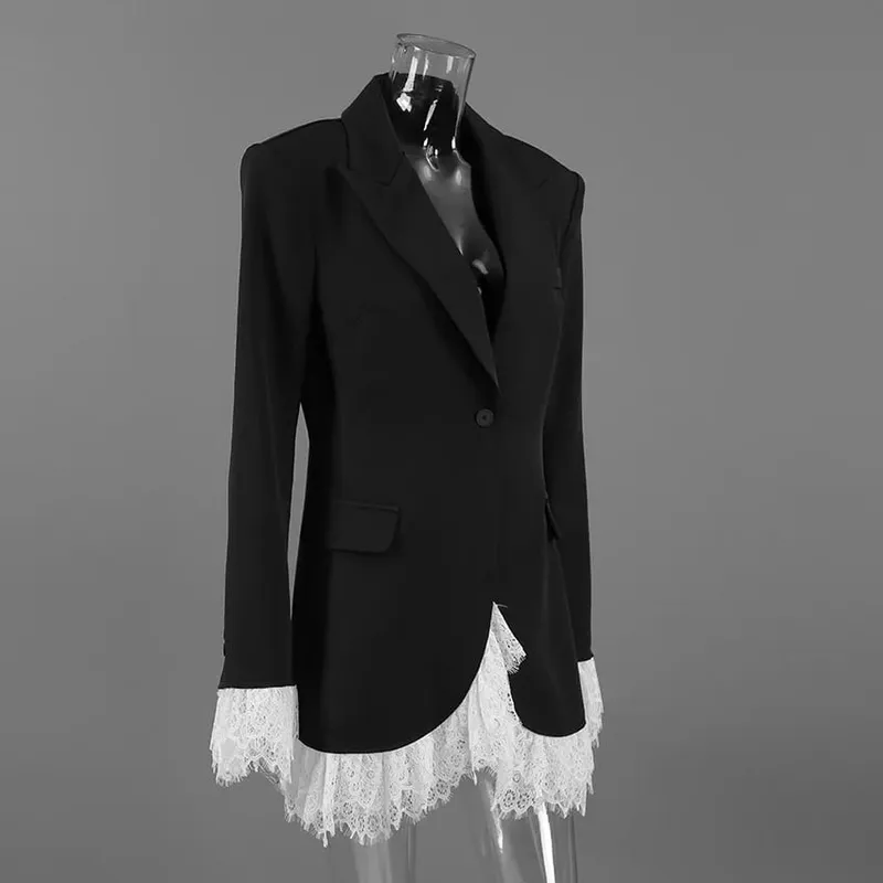 Robe noire en dentelle, col en v, Sexy, Patchwork, tempérament élégant, Blazer à manches longues, robes courtes, vêtements pour femmes, nouvelle collection automne 2026