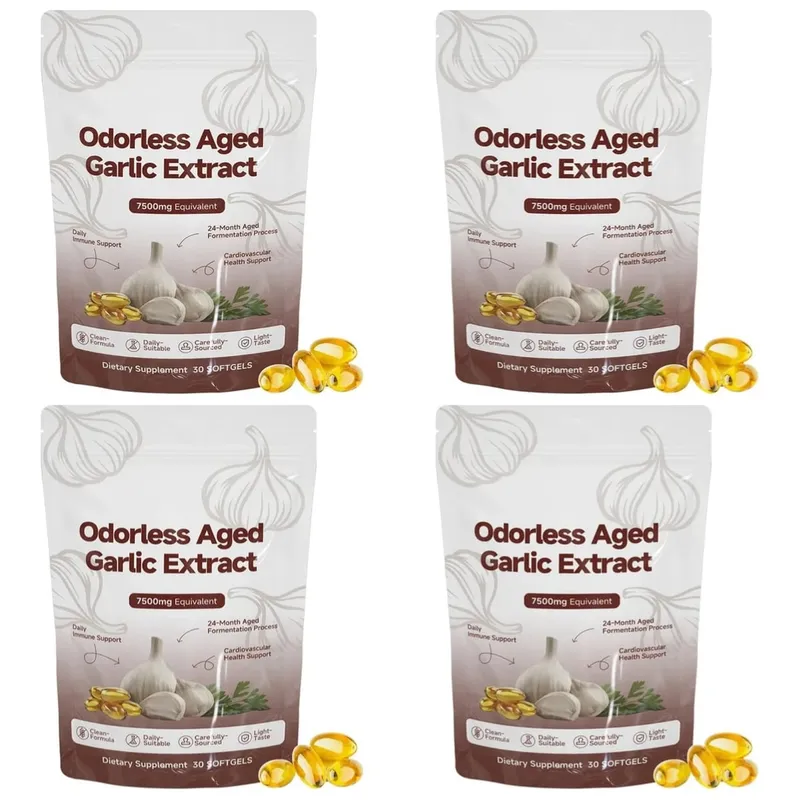 Chiết xuất tỏi không mùi không mùi Softgels 7500mg Tương đương 24 tháng lên men để hỗ trợ chuyển hóa tim mạch miễn dịch cho người lớn 30 Count — image 8