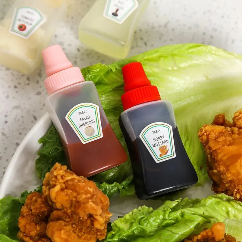 4pcs/set 25ML Mini Tomato Ketchup Bottle Honey Mustard Portable Small Sauce Container Salad Dressing Container Pantry Containers