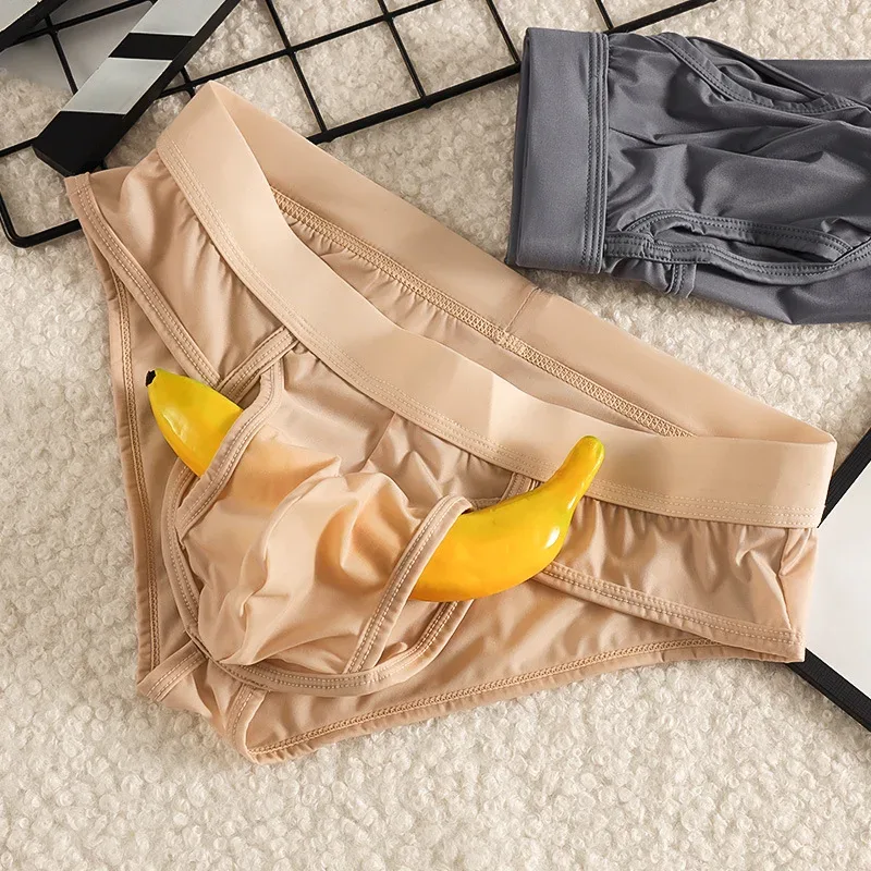 Open Front Fly Pouch Underwaer Men Scrotal Support Sports Briefs Ice Silk Breathable Underpant Bullet Separate Healthy Panties