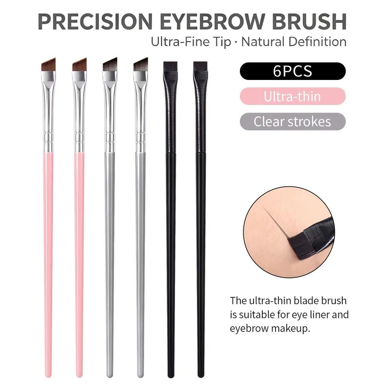 6Pcs Ultra‑Thin Blade Eyebrow Brush Set Precision Angled Eyeliner Brushes For Eyebrow Liner Detail Eye Makeup Cosmetic Beauty To
