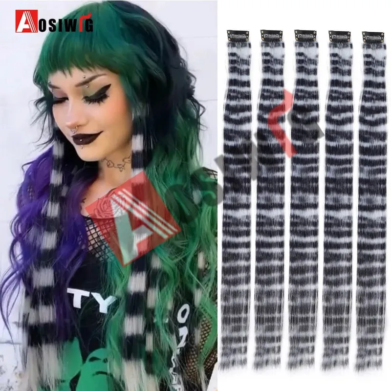 5PC Synthetic Feather Hair Extensions With Clips Heat Resistant Straight Hair Extensions Color Colored Black Hair Clip Womens 8G
