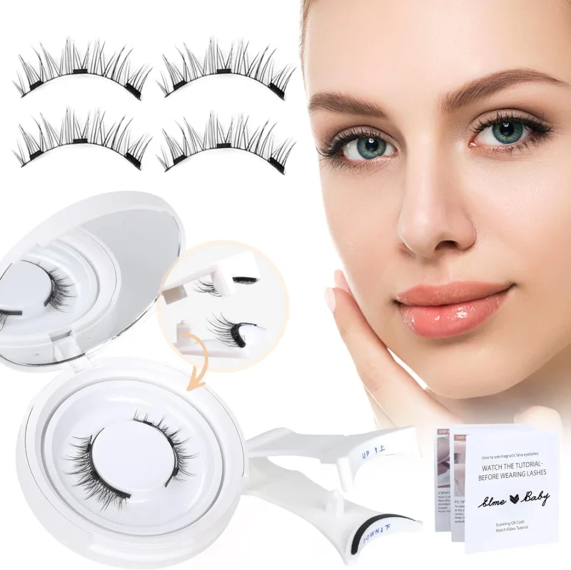 4pcs/1pair New 3 Magnetic False Eyelashes Easy To Wear Natural Soft Quantum Magnet Eye Makeup Tool With Applicater Glue Free