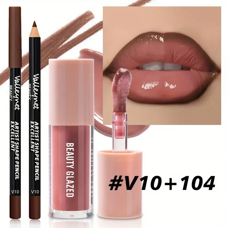 2pcs/set Velvet Texture Lip Makeup Set - Lip Liner - Lip Glaze - Waterproof Long-lasting Matte Effect Red Brown Create Moistu